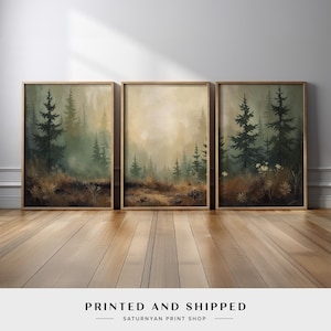 Misty Forest Wall Art Triptych | Serene Pine Tree Canvas Prints With ...