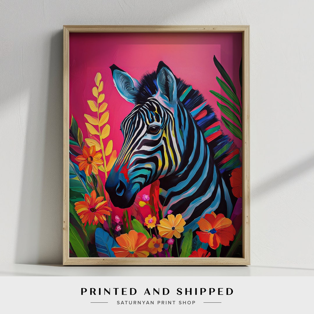 Colorful Zebra Painting , Safari Nature Decor, Wild Animal Art ...