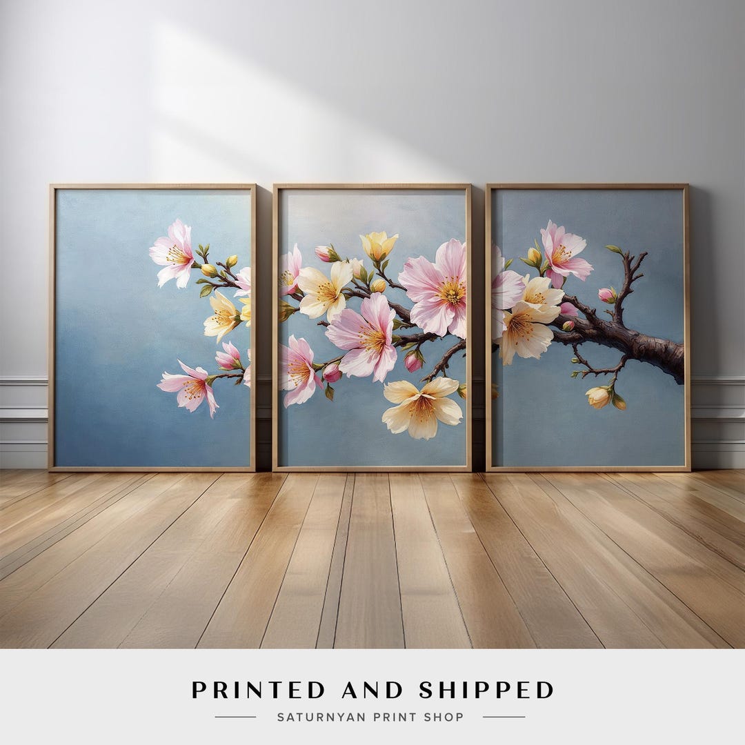 Cherry Blossom Tree Branch Canvas Print | Pink and Yellow Flowers on ...