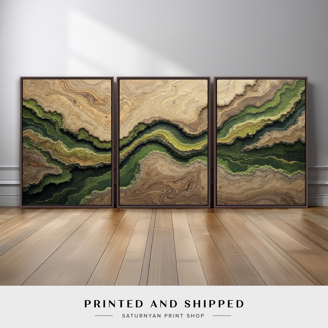 Green Beige Abstract Wall Art Set of 3 | Nature Landscape Inspired With ...