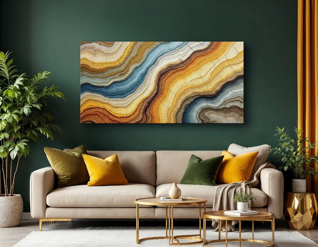 Abstract Geode Wall Art, Earth Tone Canvas Print With Blue, Beige, and ...