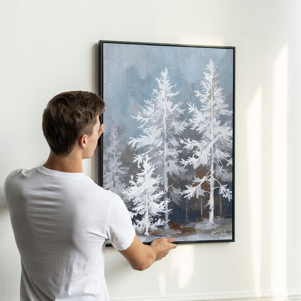 Snowy Landscape Wall Art Set of 3 | White Pine Tree Triptych Canvas ...