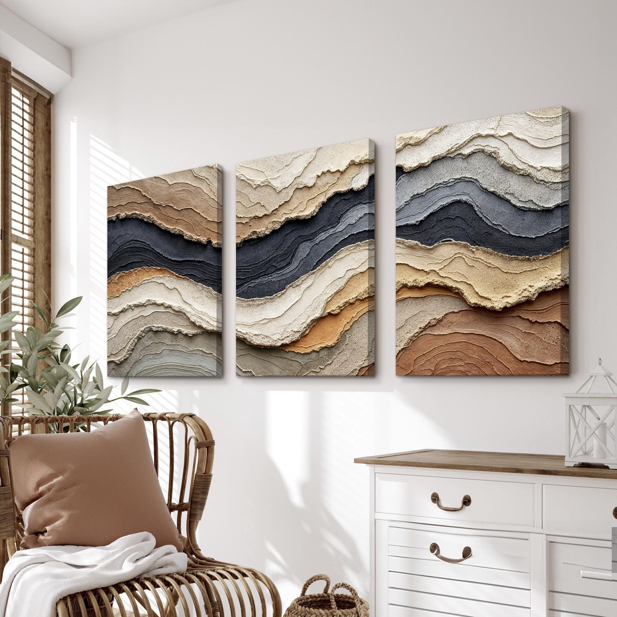Japandi Neutral Wall Art Set of 3 | Wabi Sabi Abstract Layers | Beige ...