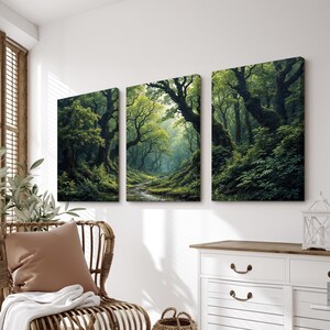 Green Forest Wall Art Set of 3 | Tranquil Nature Landscape Canvas ...