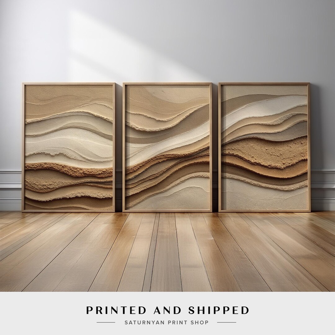 Sand Beige Brown Wabi Sabi Abstract Wall Art Set of 3 | Organic Modern ...