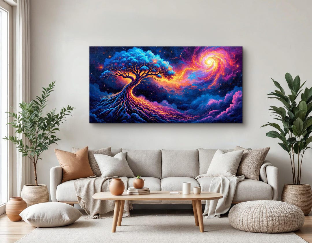 Cosmic Tree of Life Wall Art, Vibrant Galaxy Swirl Canvas Print ...