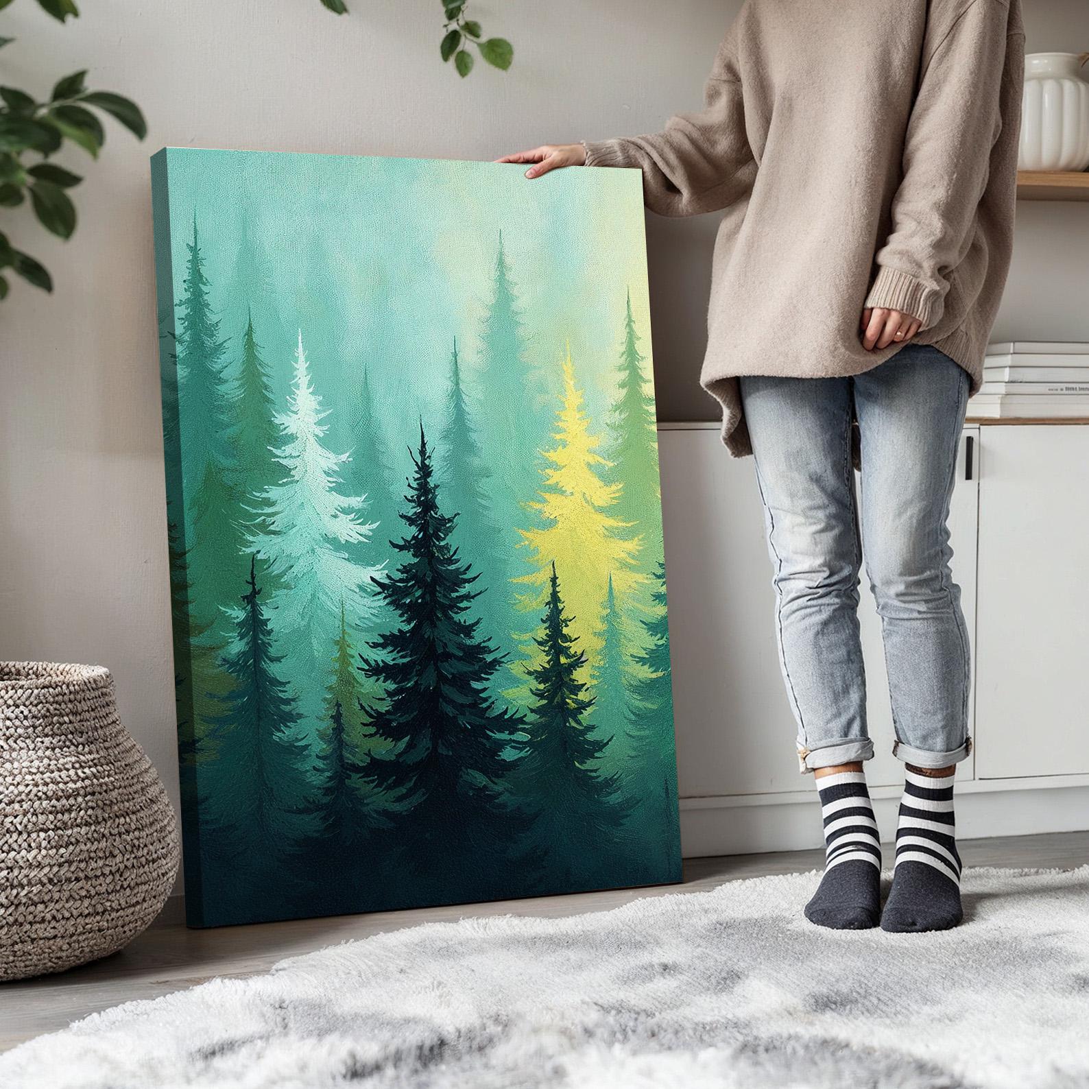 Misty Pine Forest Wall Art Set of 3 | Tranquil Tree Landscape Triptych ...