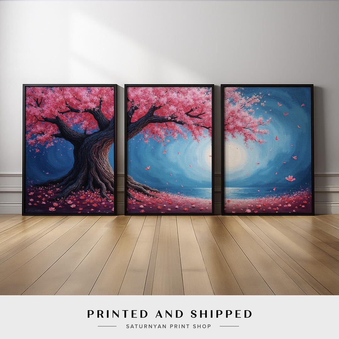 Cherry Blossom Wall Art Set of 3 | Pink Blossom Tree Triptych With ...