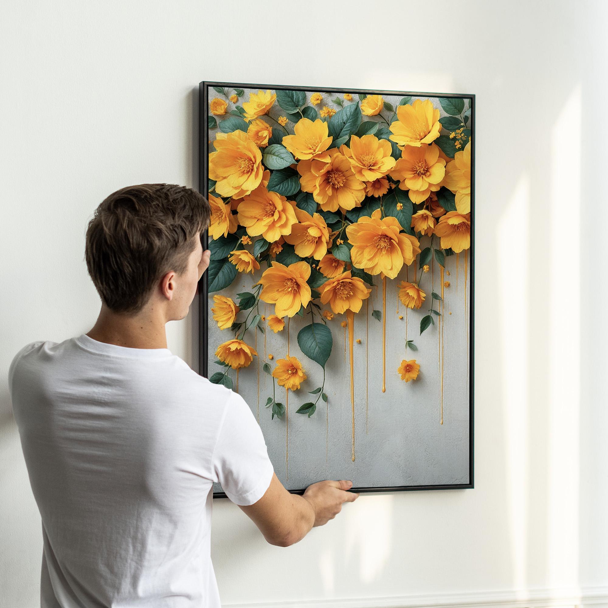 Yellow Floral Wall Art | Set of 3 Cascading Bloom Canvas Prints ...