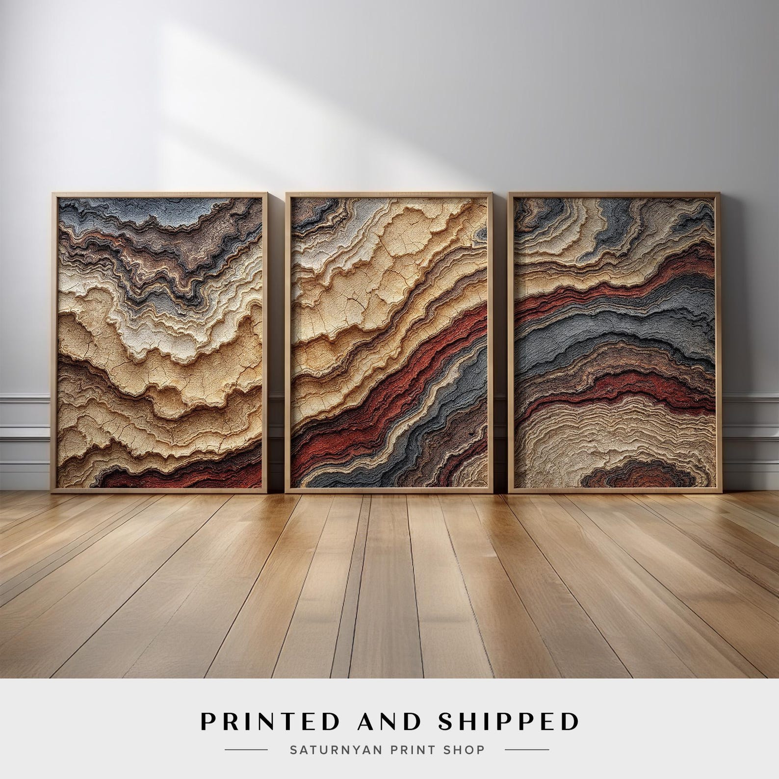 Geological Layered Abstract Set of 3 | Earthy Rock Formation Triptych ...