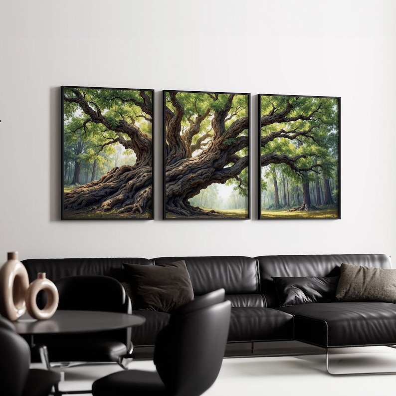 Large Tree Wall Art Triptych | Majestic Oak and Forest Landscape Canvas ...