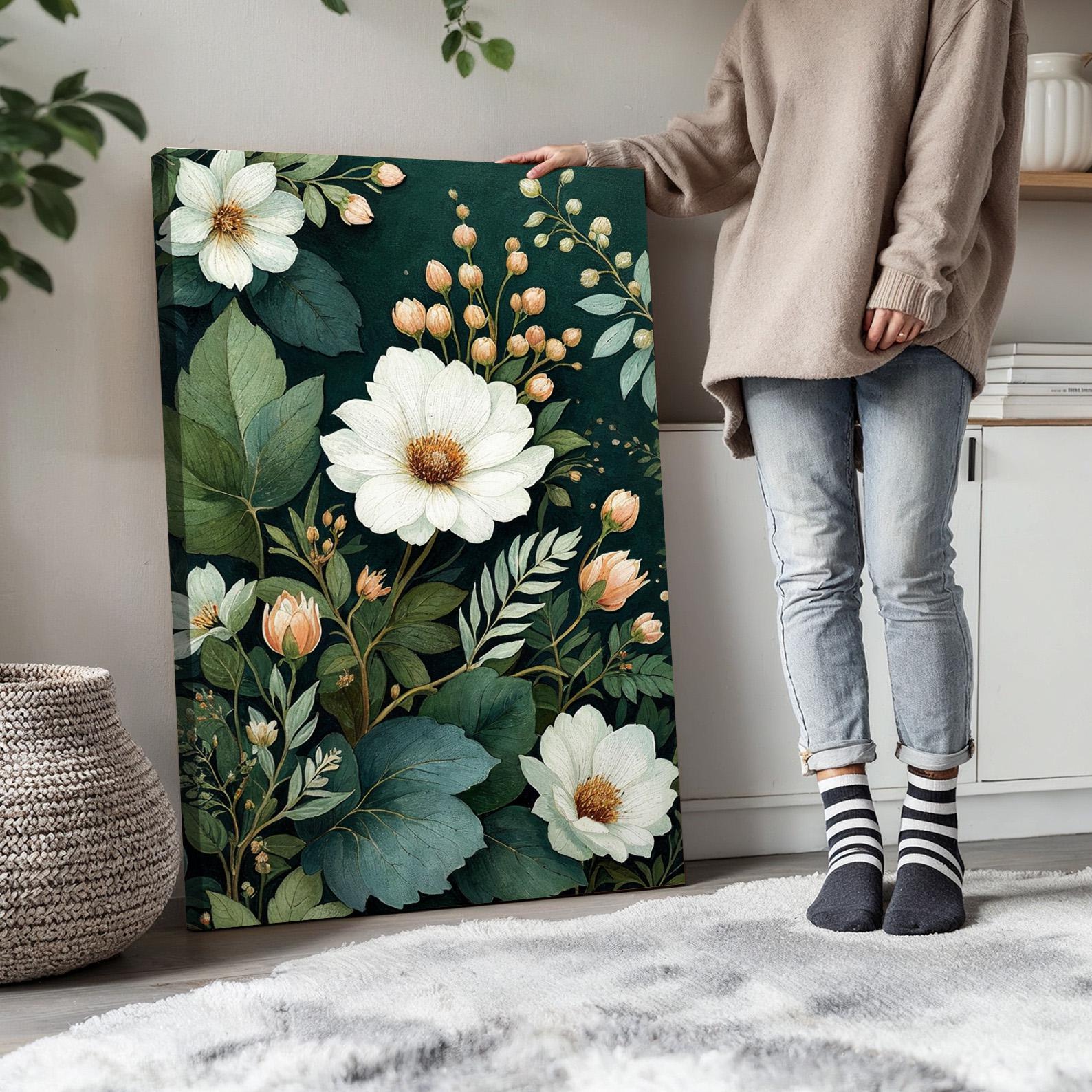 Forest Green Floral Wall Art | Set of 3 Elegant Lush Botanical