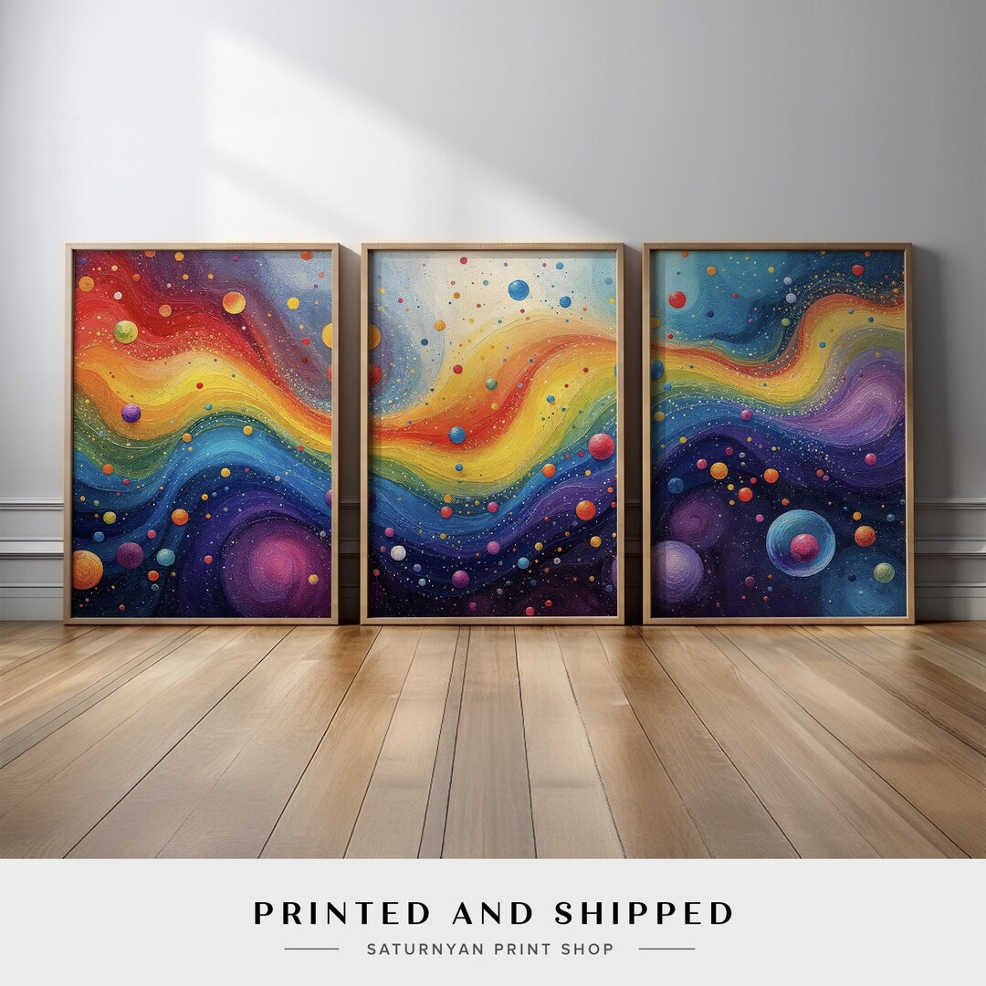 Galaxy Wall Art Set of 3 Panels | Rainbow Space Abstract Canvas Prints ...