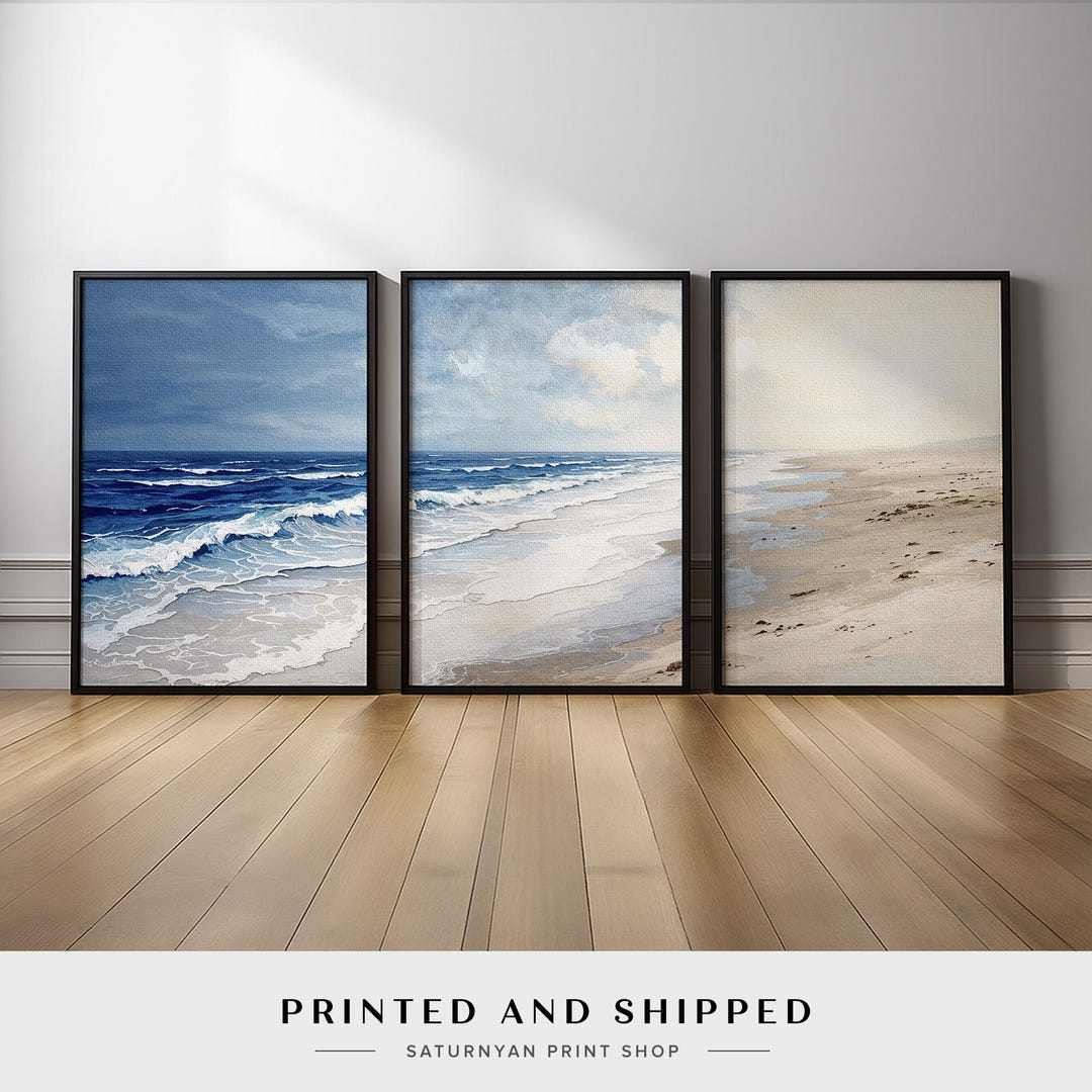 Coastal Wall Art Set of 3 | Serene Beach and Ocean Triptych With Soft ...