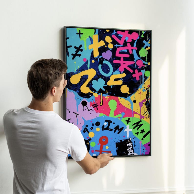 Graffiti Wall Art Set of 3 | Colorful Street Art Abstract Face Canvas ...