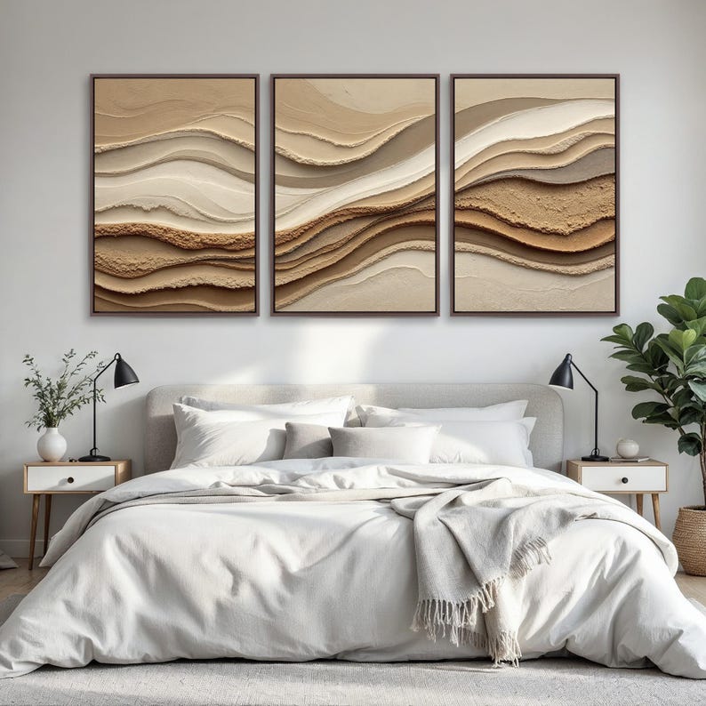 Sand Beige Brown Wabi Sabi Abstract Wall Art Set of 3 | Organic Modern ...