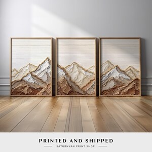 3 Piece Mountain Canvas Prints Wall Art | Rustic Earthy Peaks in Warm ...