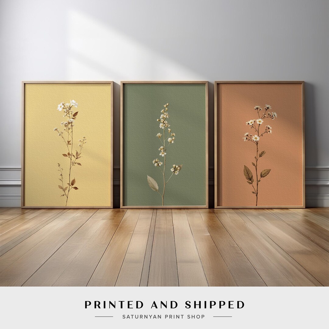 Minimalist Botanical Wall Art Set of 3 | Scandinavian Neutral Floral in ...