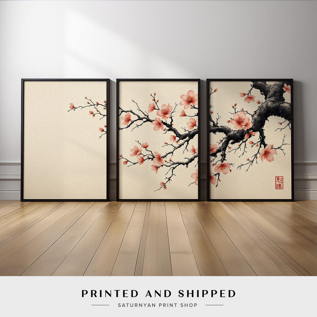 Minimalist Japanese Cherry Blossom Wall Art | Sakura Tree Canvas Prints ...