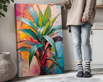 Dracaena Plant Painting, Botanical Plant Wall Art, Modern Plant Decor, Colorful Plant Painting, Abstract Plant Art, Nature-Inspired Wall Art