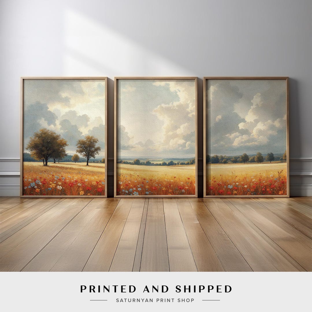 Rustic Country Field Wall Art Set | Large Triptych Landscape Canvas ...
