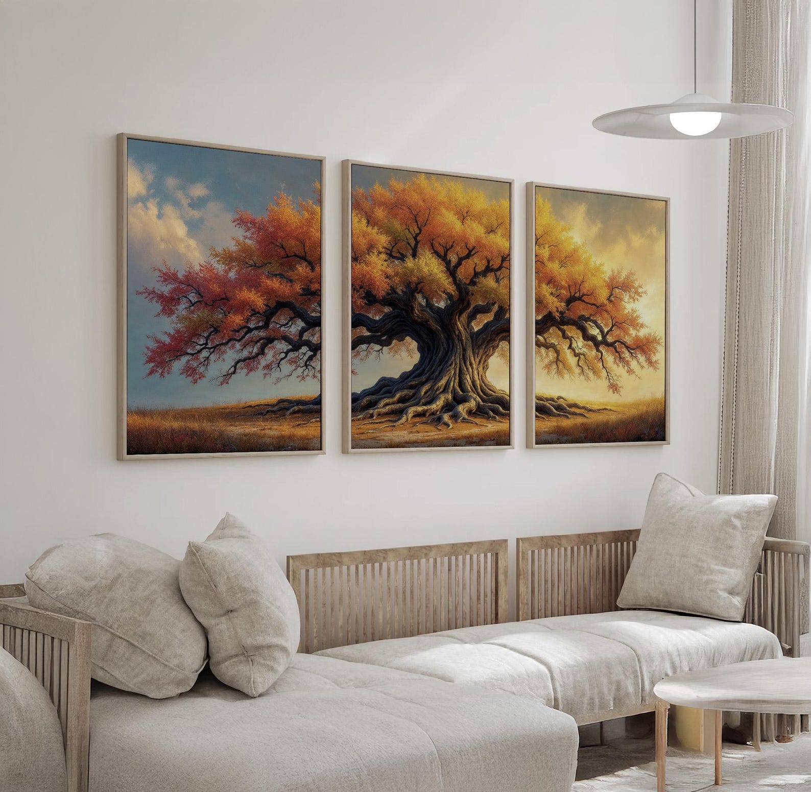 Rustic Autumn Tree Wall Art Triptych | Golden and Orange Foliage Canvas ...