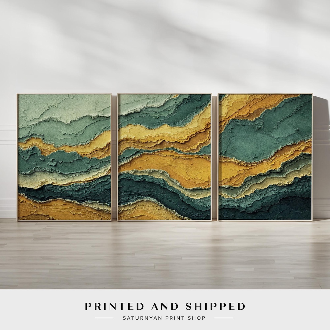 Fresh Look at Green And Gold Nature Inspired Wall Art Set Of 3