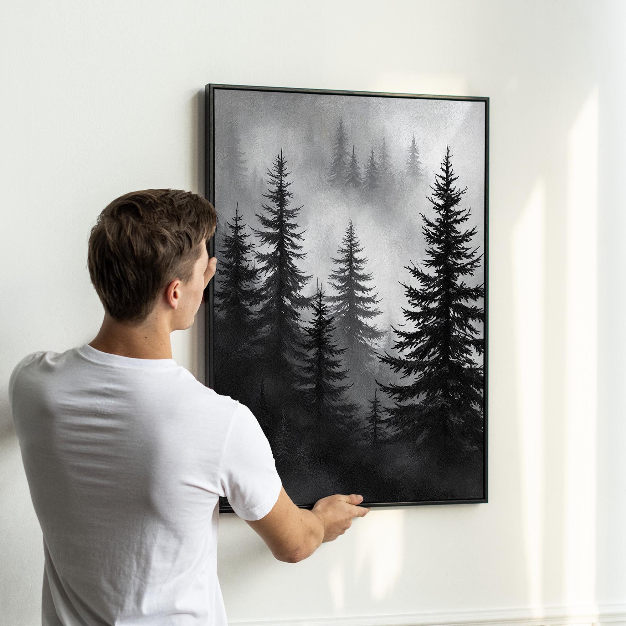 Misty Forest Wall Art Set of 3 | Black and White Pine Tree Landscape ...