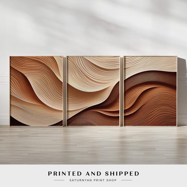 Set of 3 Terracotta and beige abstract paintings – Earth-tone inspired Rustic Wall Art, Neutral Boho Decor for Modern and Contemporary Home