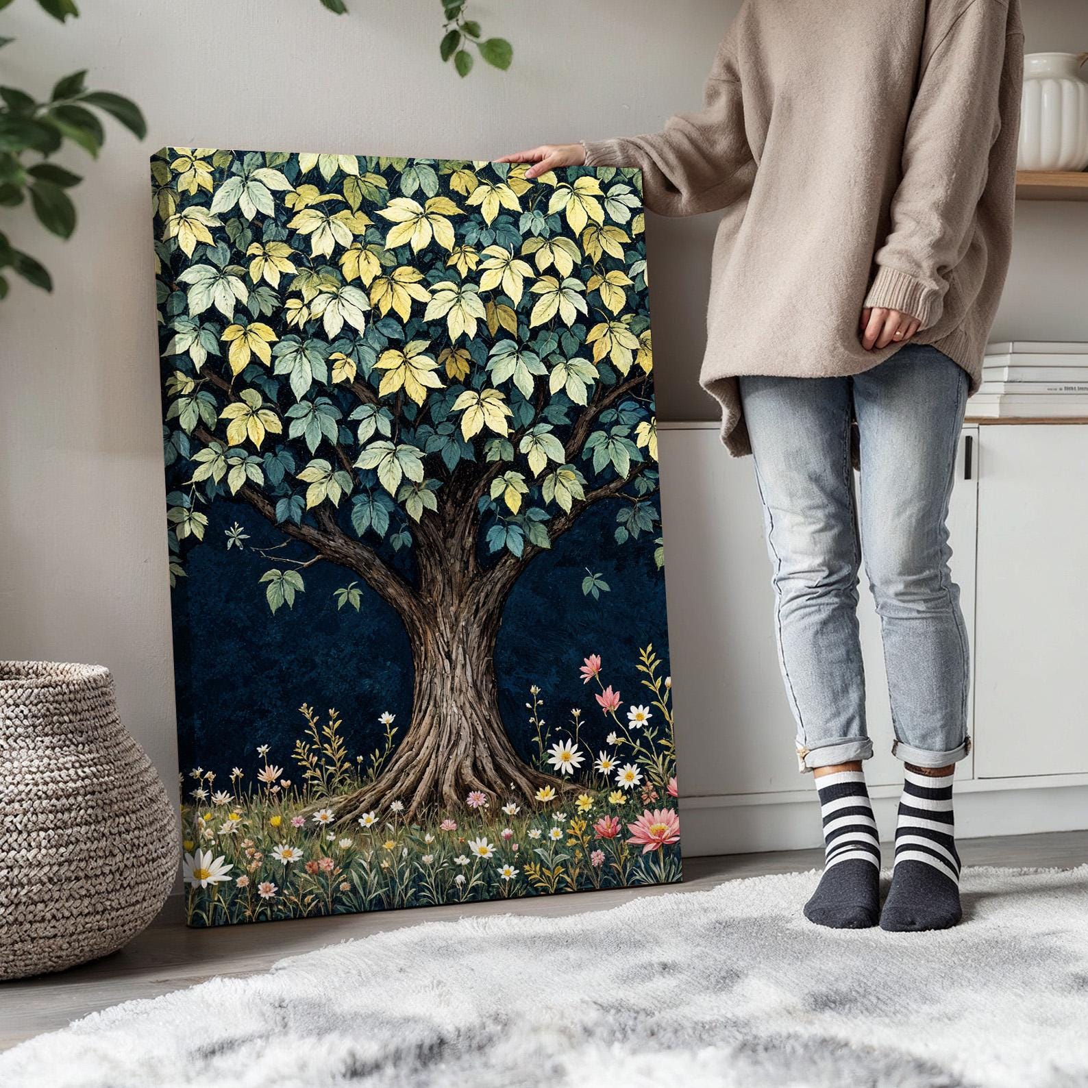 Floral Tree Wall Art Set of 3 | Cottagecore Garden Triptych With Pink ...