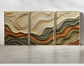 Set of 3 Neutral Wall Art | Brown, Green, Beige Abstract Decor | Earth-Tone Wall Art | Modern Abstract Prints