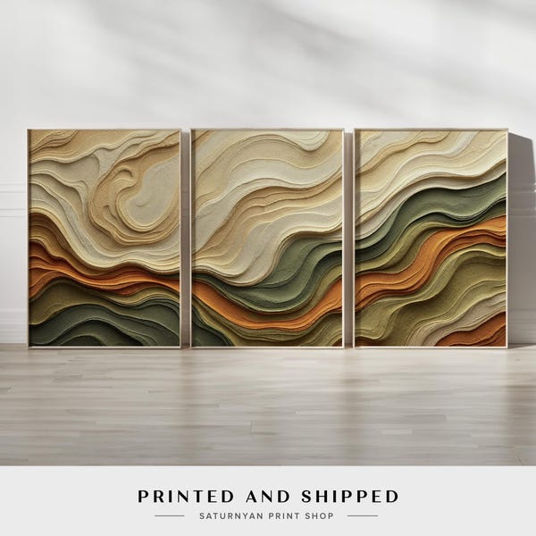 Set of 3 Neutral Wall Art | Brown, Green, Beige Abstract Decor | Earth-Tone Wall Art | Modern Abstract Prints