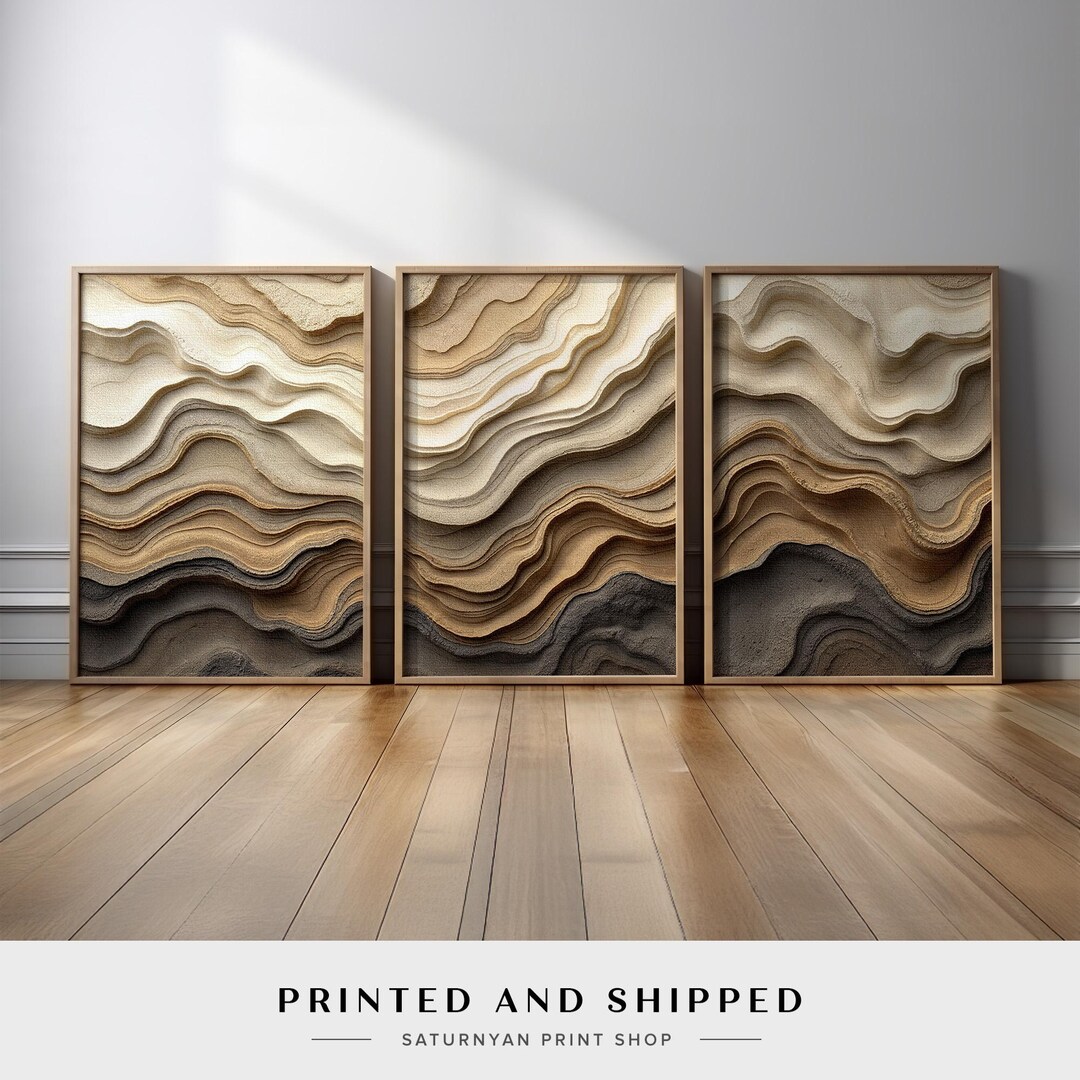 Neutral Earth Tone Abstract Wall Art Set of 3 | Beige Brown Geological ...