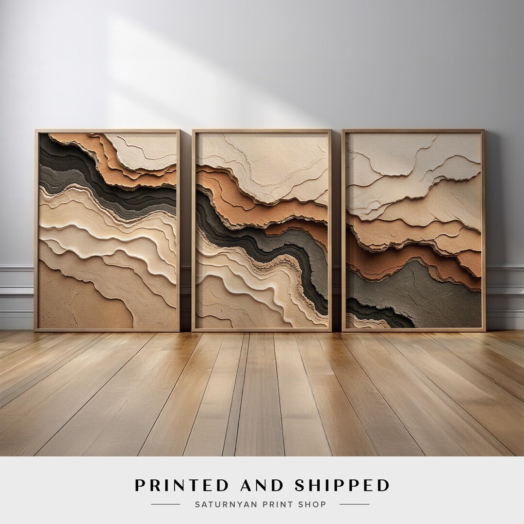 Abstract Wall Art Set of 3 | Neutral Beige and Cream Triptych With ...