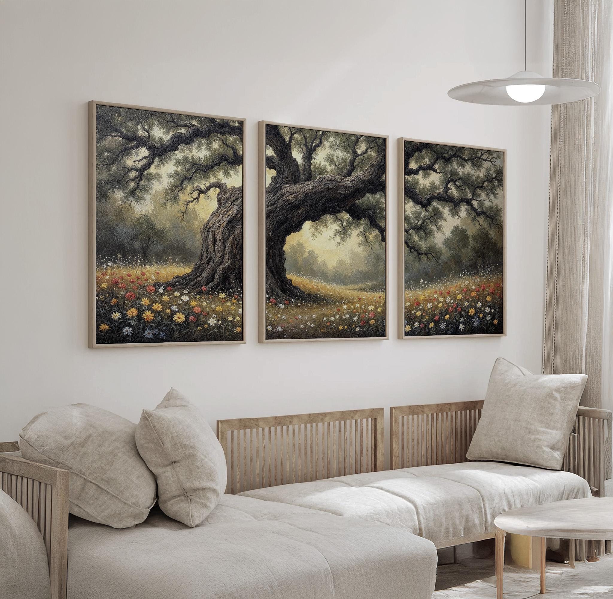 Majestic Tree and Wildflower Meadow Wall Art Set of 3 | Enchanted ...