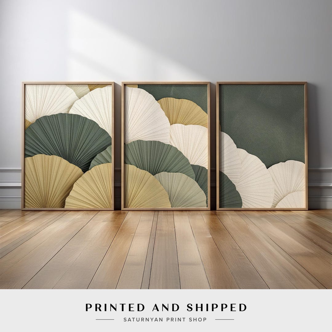 Japandi Sage Green Beige Abstract Wall Art Set of 3 | Organic Modern ...