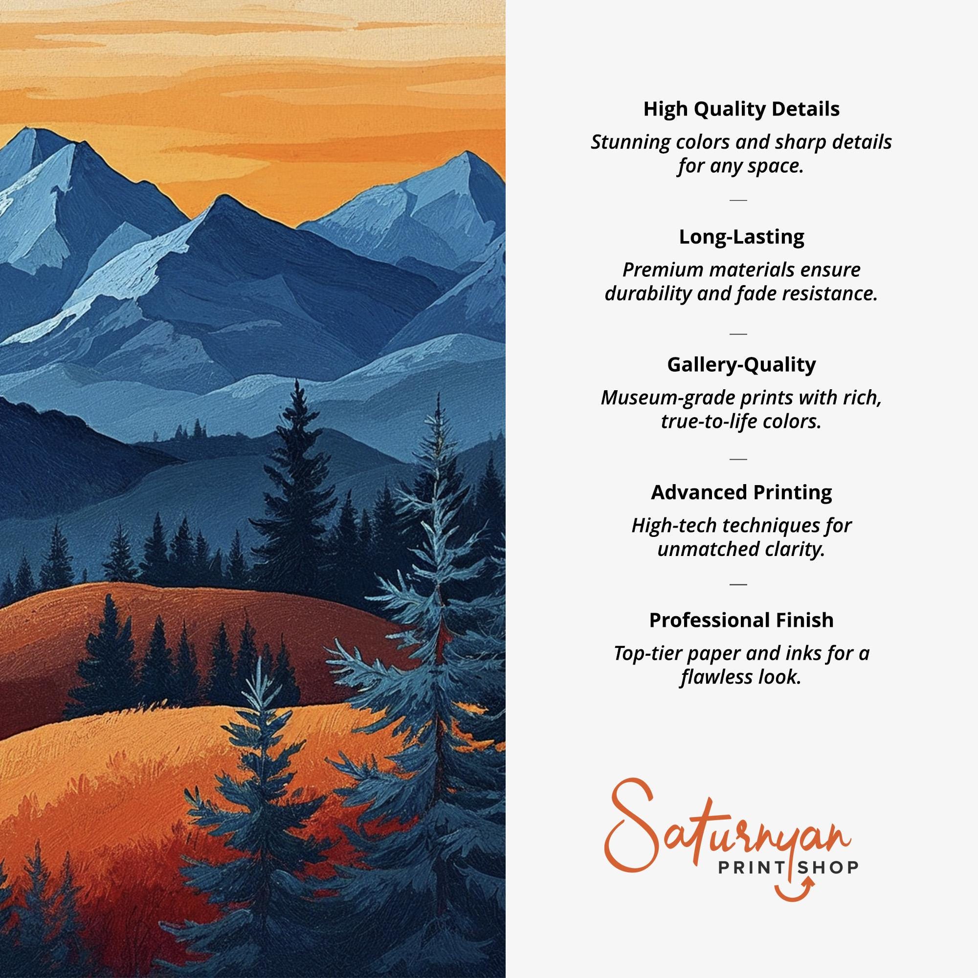 Mountain Wall Art Set of 3 | Orange and Blue Sunset Landscape Triptych ...