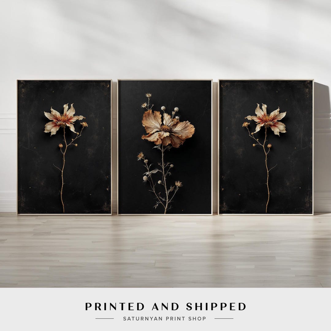 Rustic Dried Flower Wall Art, Set of 3 Vintage Botanical Prints on ...