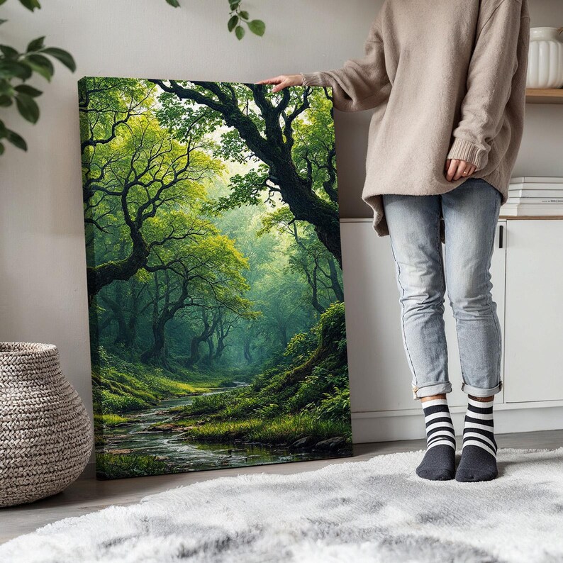 Green Forest Wall Art Set of 3 | Tranquil Nature Landscape Canvas ...
