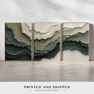 Nature Inspired Abstract Wall Art | Neutral Green and Beige Canvas Prints | Set of 3 Modern Artwork for Living Room or Office Decor