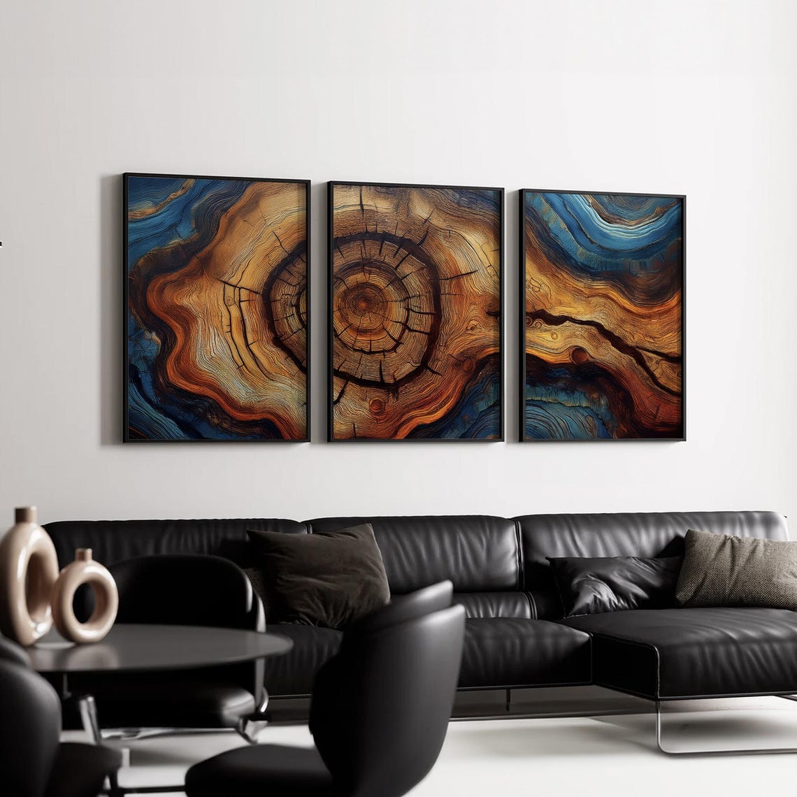 Tree Rings Abstract Painting, Rustic Wood Grain Wall Art, Triptych ...