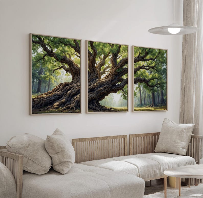 Large Tree Wall Art Triptych | Majestic Oak and Forest Landscape Canvas ...