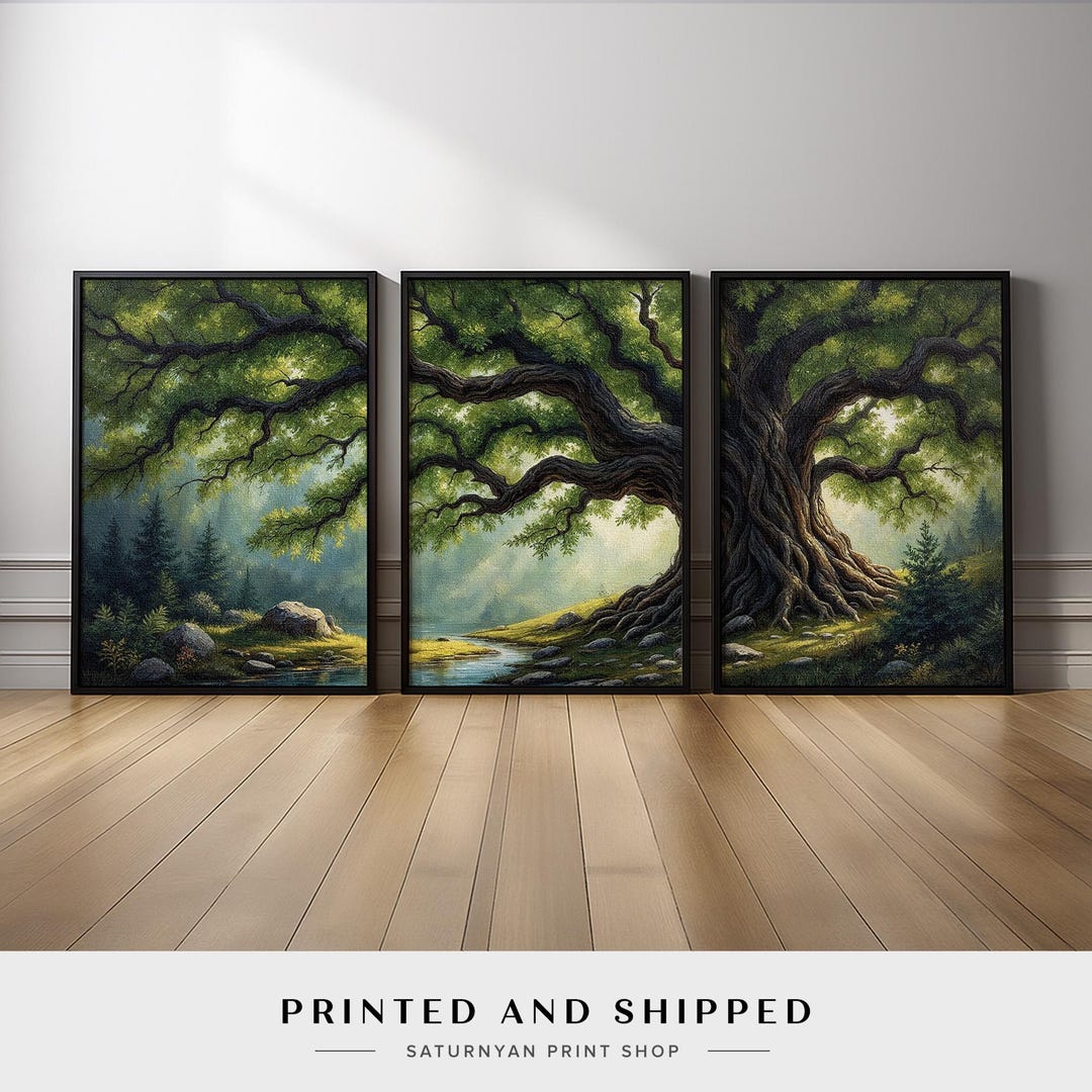 Peaceful Forest Oak Tree Wall Art Triptych | Nature Landscape Canvas ...