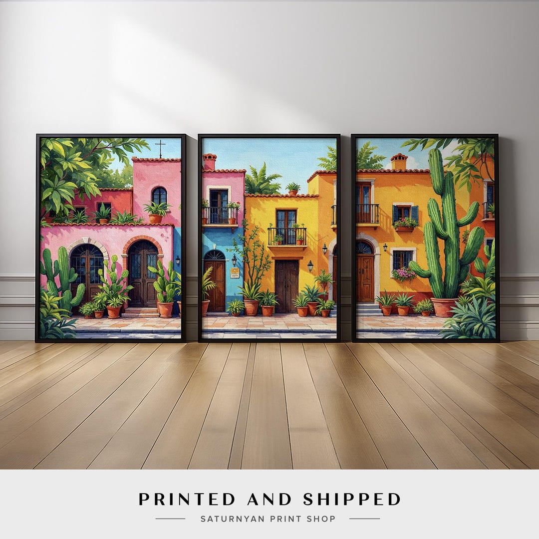 Colorful Spanish Style Mexican Street Wall Art Set of 3 | Mediterranean ...