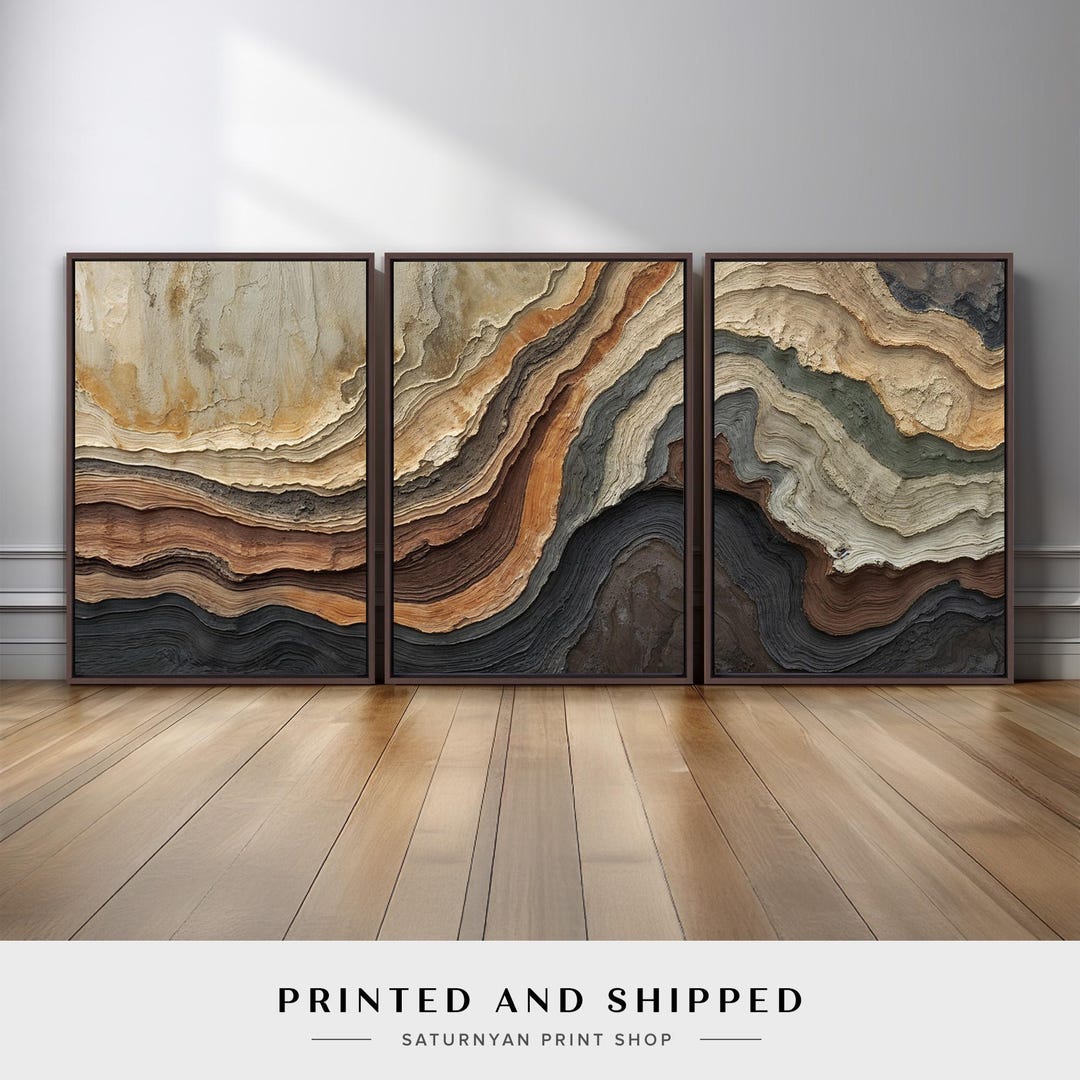 Neutral Abstract Wall Art Set | Earth Tone Triptych Canvas Prints ...
