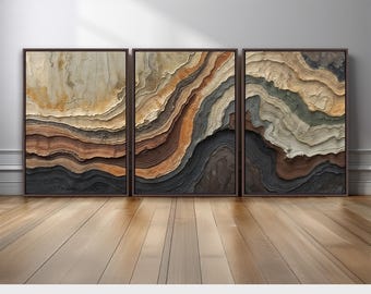 Neutral Abstract Wall Art Set | Earth Tone Triptych Canvas Prints | Modern Organic Wall Decor for Japandi, Wabi-Sabi, or Contemporary Homes