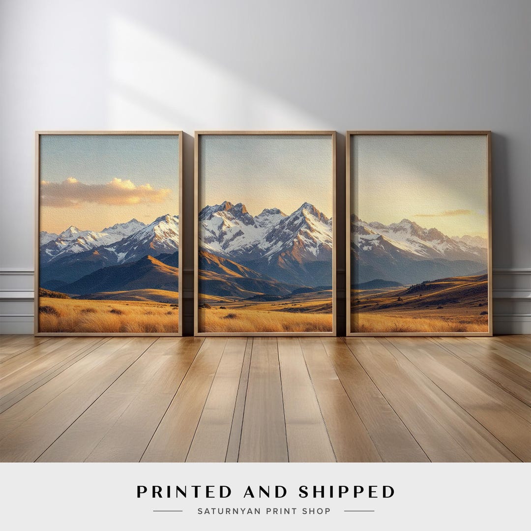 Mountain Landscape Wall Art Set of 3 | Snow-capped Peak Canvas Prints ...