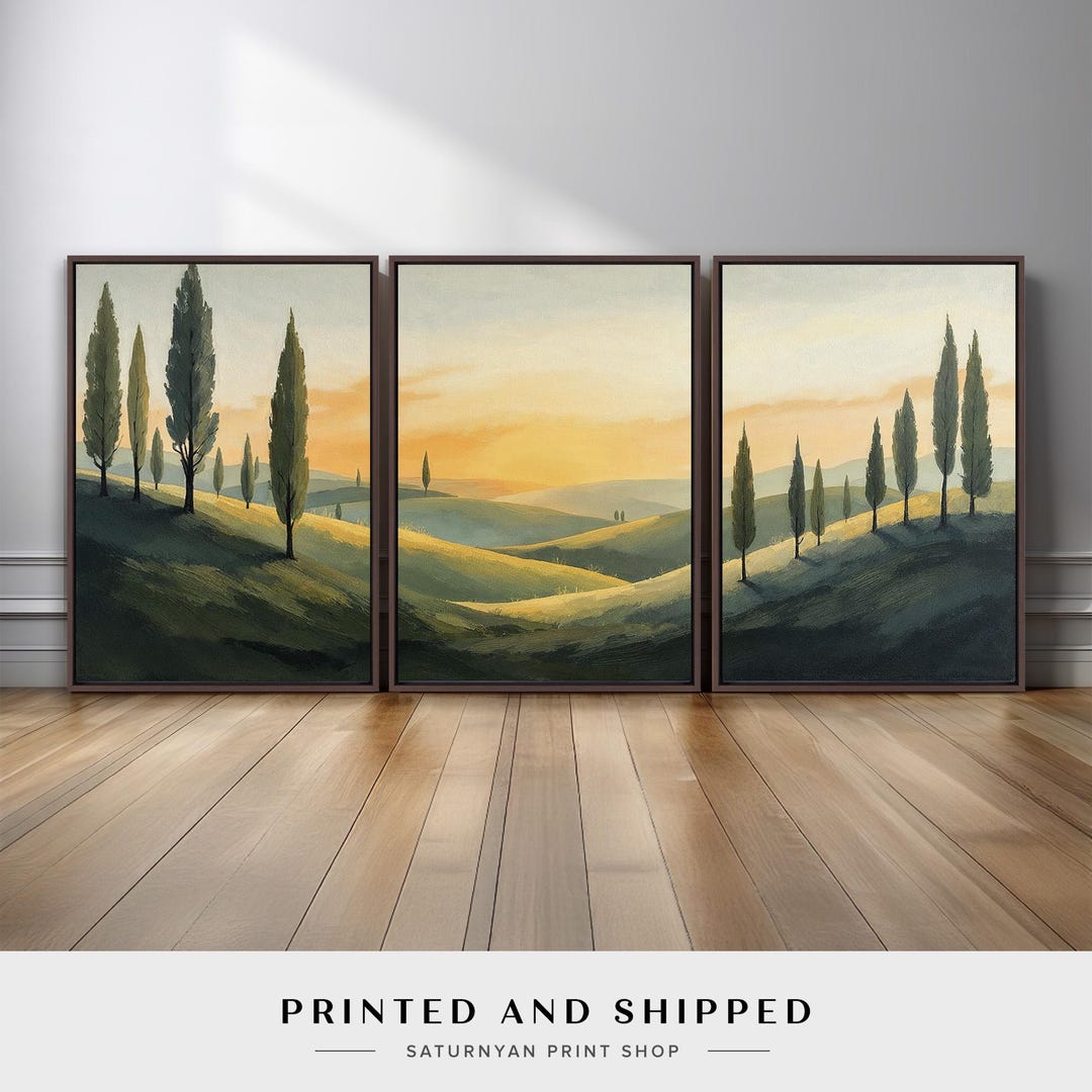 Tuscany Landscape Wall Art Set of 3 | Golden Sunset Triptych With ...