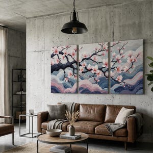 Japanese Cherry Blossom Wall Art Set, Sakura Tree Wall Decor, Elegant Floral Triptych, Zen Meditation Art, Soft Pink Nature Canvas Print bild 17