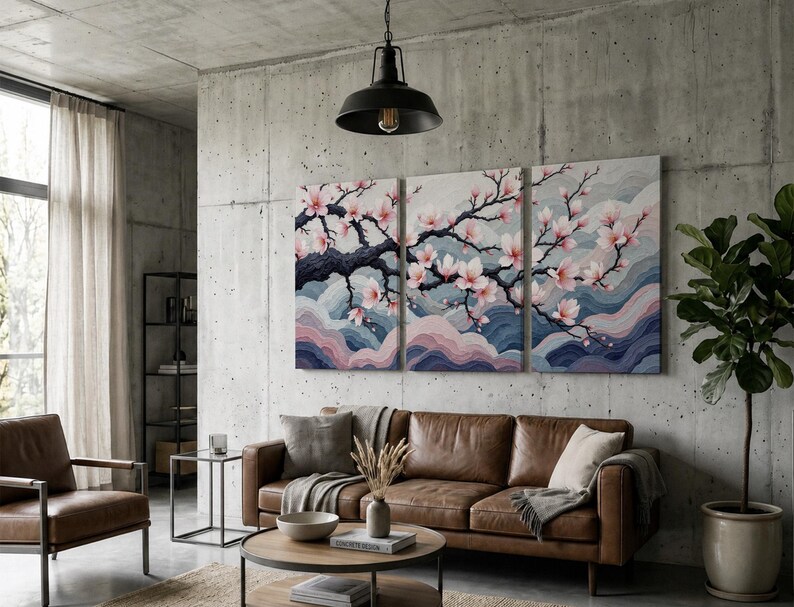 Japanese Cherry Blossom Wall Art Set, Sakura Tree Wall Decor, Elegant Floral Triptych, Zen Meditation Art, Soft Pink Nature Canvas Print bild 17